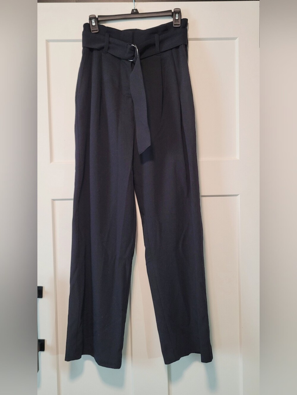 Nine West Womens High Rise Belted Wide Leg Trousers Pants Black Sz 4 Office City